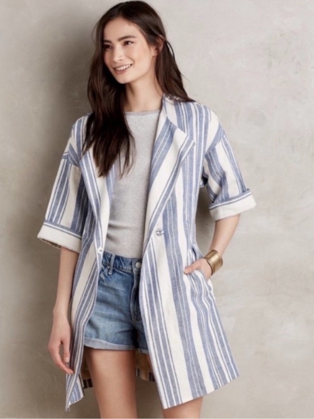 Anthropologie Elevenses North Channel Jacket Blue and White Striped
100%Cotton S